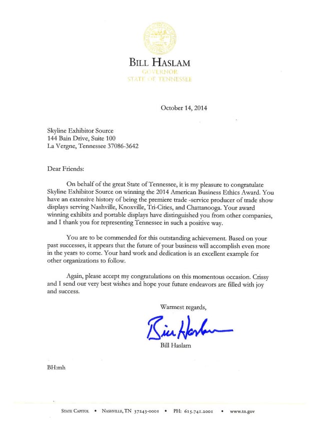 Letter from Gov. Bill Haslam